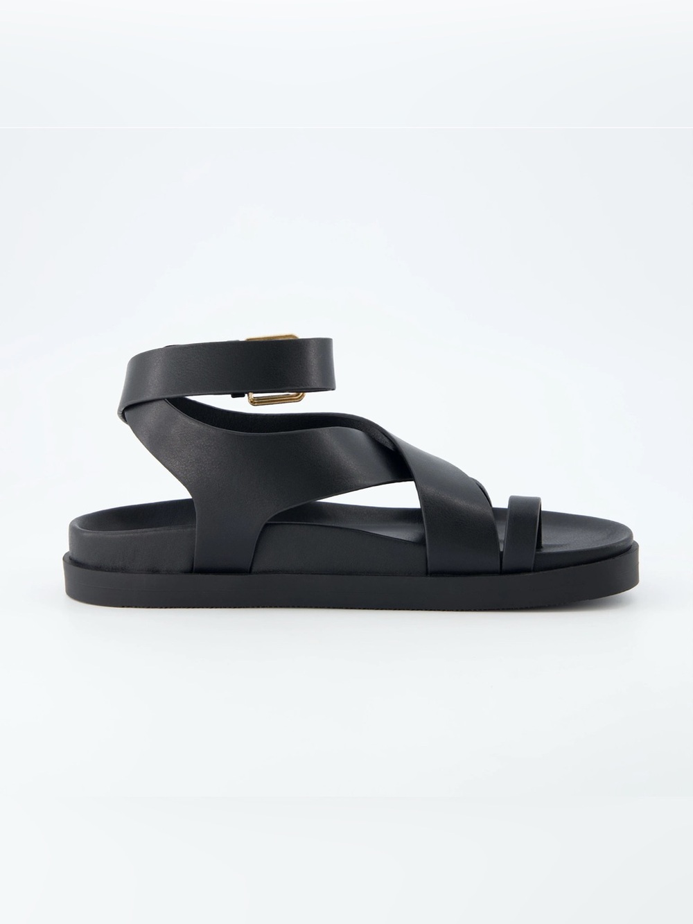 Cushionaire Entry Black Footbed Sandals vegan leather toe loop gold buckle 11W - Picture 11 of 12